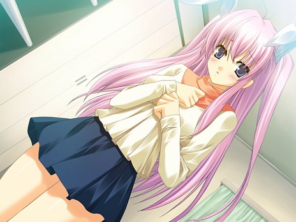 Anime picture 1024x768 with school love! 3 minami arisu long hair blue eyes pink hair game cg bunny ears girl