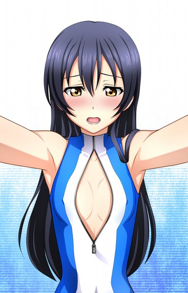 Anime picture 929x1450 with love live! school idol project sunrise (studio) love live! sonoda umi kenken single long hair tall image looking at viewer blush breasts open mouth light erotic black hair brown eyes flat chest girl