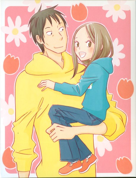 Anime picture 3188x4161 with usagi drop production i.g kaga rin kawachi daikichi long hair tall image blush highres short hair open mouth smile brown hair holding brown eyes absurdres scan couple framed girl boy