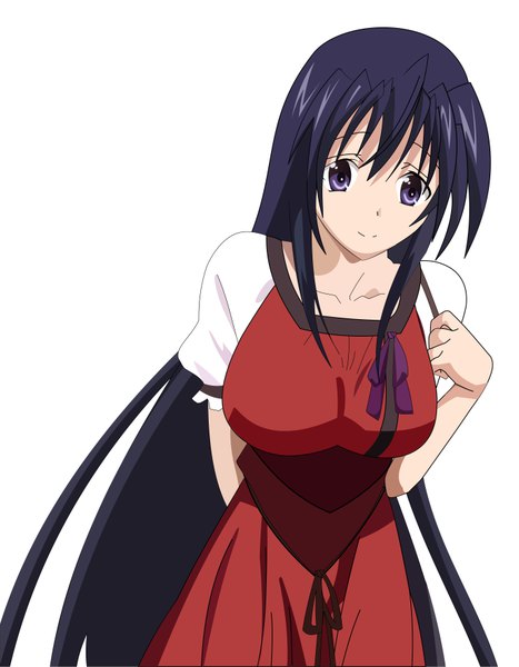 Anime picture 5509x7072 with highschool dxd himejima akeno stax45 single tall image looking at viewer fringe highres breasts simple background smile hair between eyes large breasts standing white background purple eyes payot absurdres purple hair very long hair