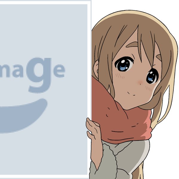 Anime picture 850x850 with k-on! kyoto animation pixiv kotobuki tsumugi mugen ouka single long hair looking at viewer blush fringe blue eyes blonde hair simple background smile white background eyebrows vector no image girl scarf