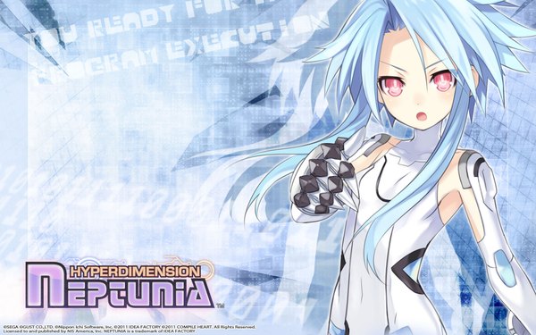 Anime picture 1920x1200 with choujigen game neptune blanc white heart tsunako ranoha single long hair looking at viewer highres open mouth red eyes wide image blue hair official art wallpaper girl