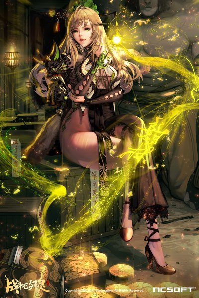 Anime picture 1600x2400 with blade & soul nightmadness long hair tall image looking at viewer fringe short hair breasts light erotic black hair brown hair large breasts sitting green eyes full body blunt bangs nail polish parted lips high heels copyright name