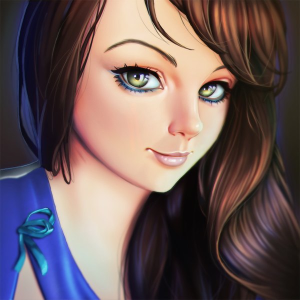 Аниме картинка 1072x1072 с оригинальное изображение nikita varb один (одна) длинные волосы смотрит на зрителя каштановые волосы жёлтые глаза губы реалистичный девушка