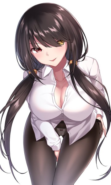 Anime picture 2400x4000 with date a live tokisaki kurumi zhi jiyang single long hair tall image looking at viewer blush highres breasts light erotic black hair simple background red eyes large breasts standing white background twintails yellow eyes cleavage