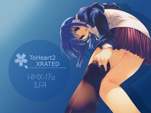 Anime picture 1600x1200 with to heart 2 leaf (studio) ilfa mitsumi misato light erotic blue background thighhighs
