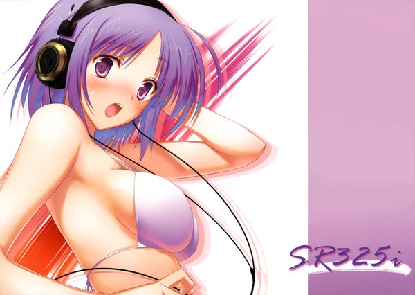 Anime picture 6391x4542 with 47agdragon blush highres light erotic sideboob swimsuit bikini headphones
