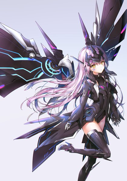 Аниме картинка 1500x2143 с elsword eve (elsword) code: ultimate (elsword) tanjel один (одна) длинные волосы высокое изображение смотрит на зрителя румянец чёлка открытый рот лёгкая эротика простой фон волосы между глазами стоя жёлтые глаза серебряные волосы :о высокие каблуки градиентный фон