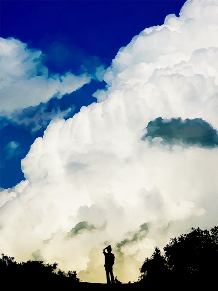 Anime picture 900x1200 with original sarugetty (artist) tall image sky cloud (clouds) landscape silhouette plant (plants)