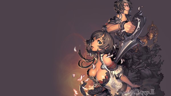 Anime picture 1920x1080 with magna carta 2 magna carta zephie juto kim hyung tae long hair looking at viewer highres short hair breasts open mouth blue eyes light erotic black hair brown hair wide image large breasts cleavage pleated skirt black eyes