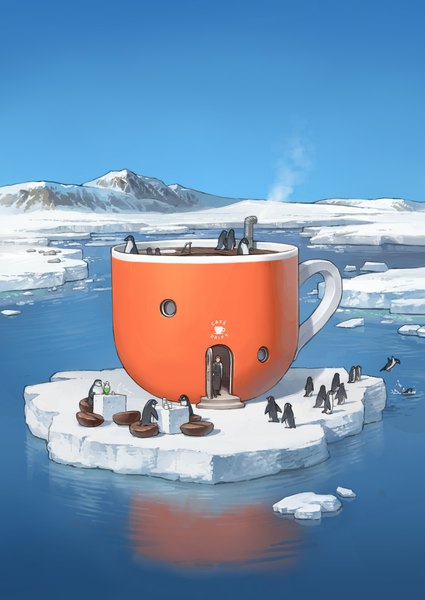 イラスト 1434x2024 と オリジナル 吉田 誠治 ソロ 長身像 空 mountain ペア ambiguous gender 動物 水 海 鳥 カップ 氷 penguin cafe