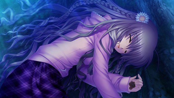 Anime picture 1280x720 with rewrite kanbe kotori long hair brown hair wide image game cg eyes closed sleeping girl