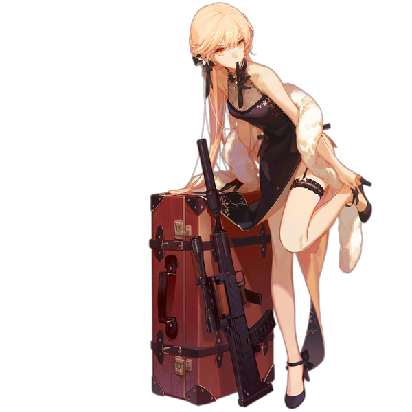 Anime picture 1024x1024 with girls frontline ots-14 (girls frontline) ots-14 (sangria succulent) (girls' frontline) ask (askzy) single long hair looking at viewer fringe breasts blonde hair hair between eyes standing bare shoulders holding yellow eyes payot full body bent knee (knees) traditional clothes head tilt