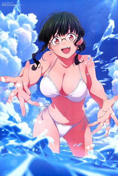 Anime picture 6070x9042 with gridman universe ssss.dynazenon megami magazine studio trigger anosillus ii sakamoto masaru single long hair tall image looking at viewer highres breasts open mouth light erotic black hair red eyes large breasts payot absurdres sky