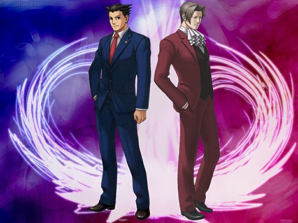 Anime picture 1024x768 with ace attorney phoenix wright miles edgeworth tagme