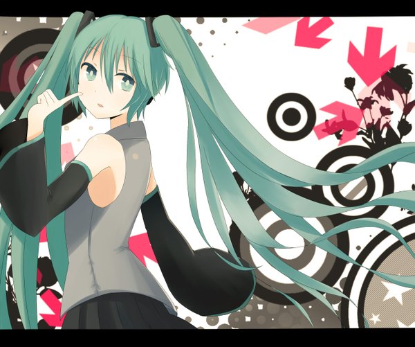 Anime picture 2750x2300 with vocaloid hatsune miku .line single long hair highres bare shoulders looking back aqua eyes aqua hair girl flower (flowers) detached sleeves