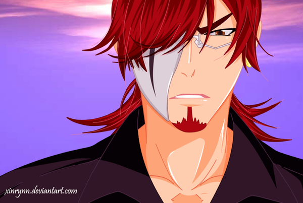 Anime picture 1024x689 with d.gray-man cross marian xinrynn single long hair fringe signed sky cloud (clouds) red hair hair over one eye orange eyes coloring portrait face boy glasses beard