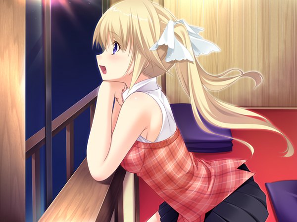 イラスト 1024x768 と フローライトメモリーズ 長髪 開いた口 金髪 ツインテール 紫目 game cg 女の子