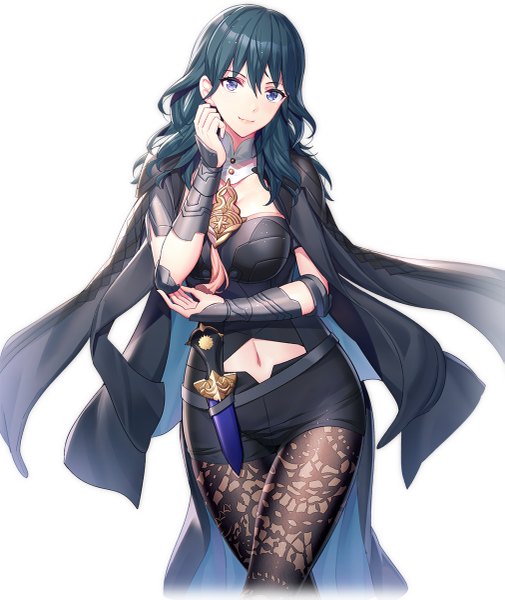 Anime-Bild 1011x1200 mit fire emblem fire emblem: three houses nintendo byleth (fire emblem) byleth (female) (fire emblem) ririko (zhuoyandesailaer) single long hair tall image looking at viewer blush fringe breasts blue eyes simple background smile hair between eyes large breasts standing white background
