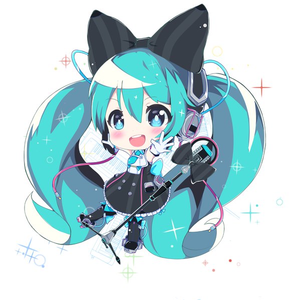 イラスト 3759x3833 と ボーカロイド マジカルミライ 初音ミク magical mirai miku マジカルミライ2016 namuya (pixiv5584775) ソロ 長身像 カメラ目線 赤面 前髪 highres 開いた口 青い目 simple background hair between eyes 白背景 ツインテール absurdres 全身