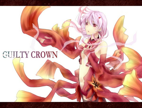 Anime picture 1045x800 with guilty crown production i.g yuzuriha inori iari (etc) single long hair simple background red eyes standing white background bare shoulders pink hair inscription copyright name letterboxed center opening girl hair ornament detached sleeves hairclip