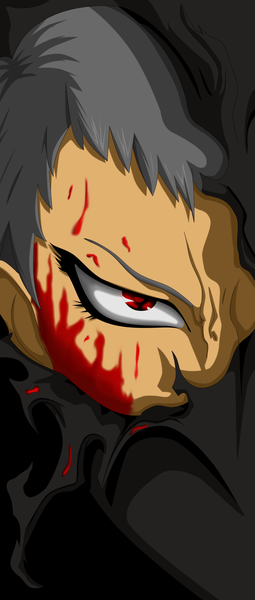 Anime picture 1600x3756 with blood soul sai (blood soul) flowerinhell single tall image short hair blonde hair red eyes torn clothes close-up face boy blood mask