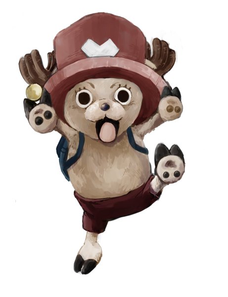Anime picture 2000x2600 with one piece toei animation tony tony chopper dagasi single tall image blush highres simple background white background brown eyes horn (horns) spread arms hat animal top hat