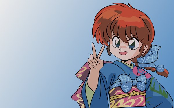 Anime picture 1440x900 with ranma 1/2 saotome ranma wide image japanese clothes victory kimono ranko