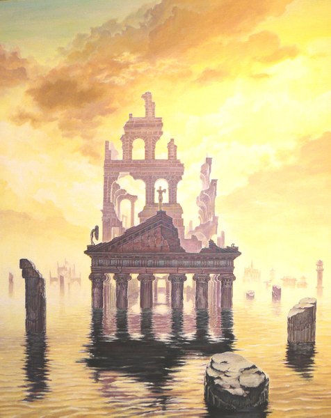 Anime picture 1000x1259 with original kio naoki (artist) tall image partially submerged no people ruins architecture water pillar arch