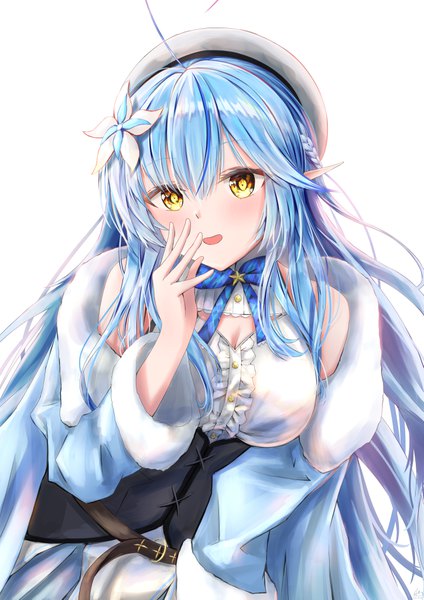 Anime picture 5788x8186 with virtual youtuber hololive yukihana lamy yukihana lamy (1st costume) yoruhoshi owl single long hair tall image looking at viewer blush fringe highres breasts open mouth simple background smile hair between eyes large breasts white background bare shoulders
