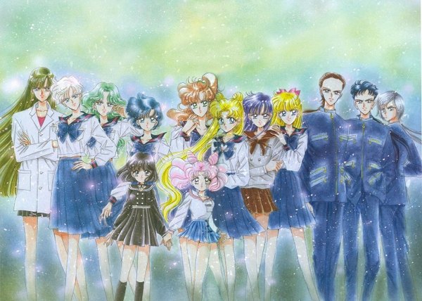 Anime picture 1434x1024 with bishoujo senshi sailor moon toei animation tsukino usagi chibiusa aino minako kino makoto mizuno ami hino rei tomoe hotaru kaiou michiru tenou haruka meiou setsuna seiya kou yaten kou taiki kou takeuchi naoko long hair short hair blue eyes black hair