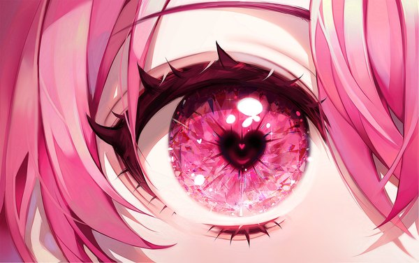 Anime picture 2870x1797 with original 58 (opal 00 58) single looking at viewer fringe highres hair between eyes pink hair pink eyes symbol-shaped pupils close-up anaglyph heart-shaped pupils ambiguous gender eye