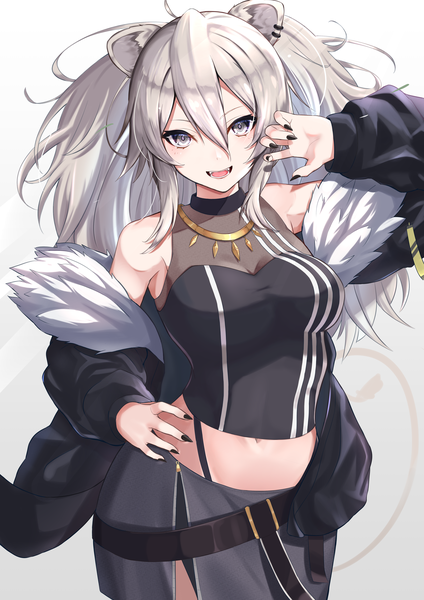 Anime picture 3541x5016 with virtual youtuber hololive shishiro botan shishiro botan (1st costume) appo (36786257) single long hair tall image looking at viewer fringe highres open mouth hair between eyes animal ears absurdres silver hair ahoge nail polish :d open jacket