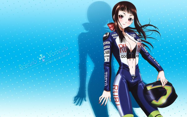 Anime picture 1680x1050 with rosario+vampire toujou rubi wide image blue background