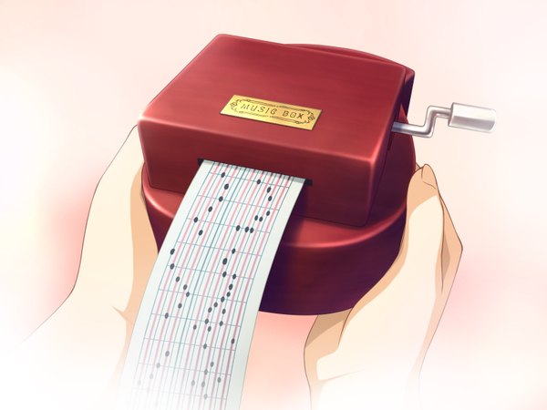 Anime picture 1600x1200 with hoshizora no memoria shida kazuhiro simple background holding game cg hands music box