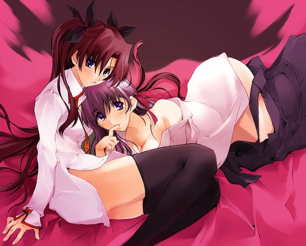 Anime picture 1100x889 with fate (series) fate/stay night studio deen type-moon toosaka rin matou sakura light erotic thighhighs