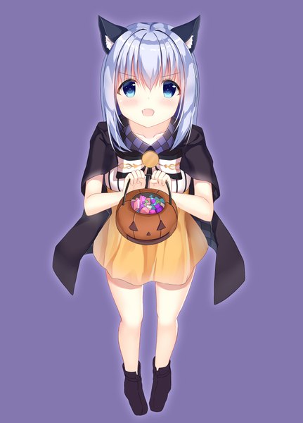 Anime picture 2646x3679 with gochuumon wa usagi desu ka? white fox kafuu chino pizzzica single tall image looking at viewer blush fringe highres short hair open mouth blue eyes simple background hair between eyes silver hair full body from above bare legs fang (fangs)