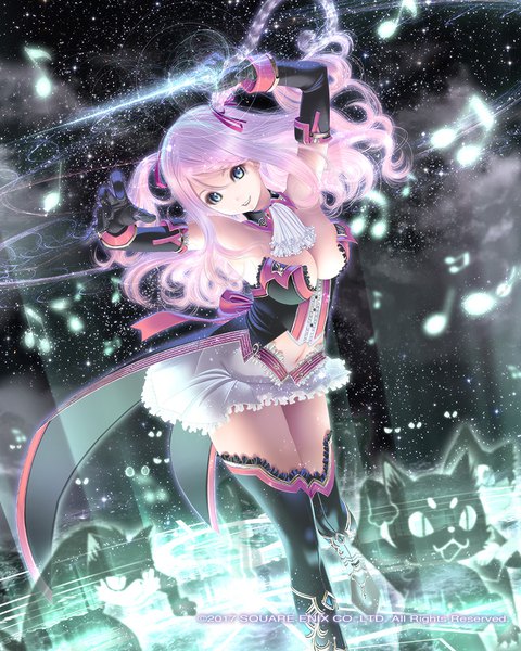 Anime picture 800x1000 with venus rumble freja sumomo kpa single long hair tall image looking at viewer breasts blue eyes light erotic smile large breasts pink hair cleavage official art two side up magic girl thighhighs skirt