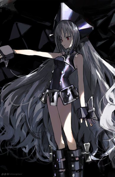 Anime picture 649x1000 with shaman king xebec iron maiden jeanne hou (ppo) single tall image red eyes standing looking away silver hair very long hair sleeveless outstretched arm girl headdress keyhole