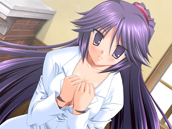 Anime picture 1200x900 with angel breath (game) purple eyes game cg purple hair girl