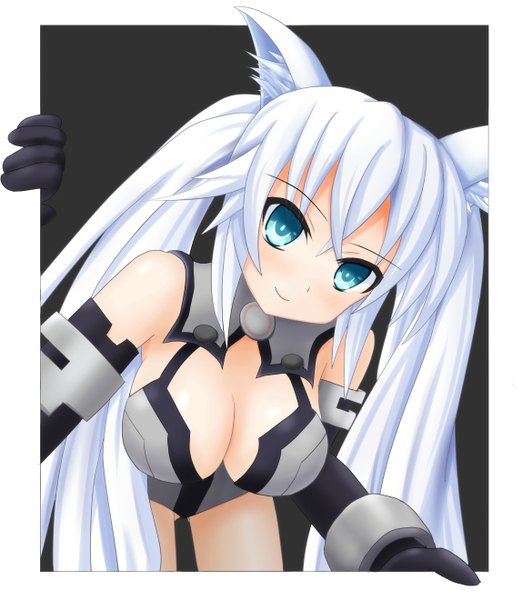 Anime picture 1170x1320 with choujigen game neptune black heart sarvuant single long hair tall image looking at viewer breasts blue eyes light erotic large breasts twintails animal ears white hair girl