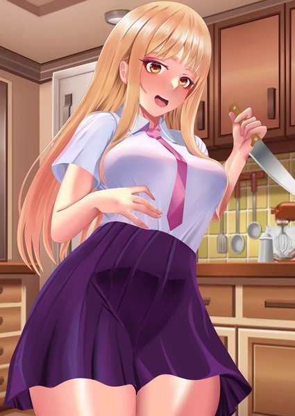 Anime picture 2482x3508 with sakura-sou no pet na kanojo j.c. staff shiina mashiro ronikx art single long hair tall image looking at viewer fringe highres breasts open mouth blonde hair large breasts standing holding yellow eyes indoors blunt bangs girl