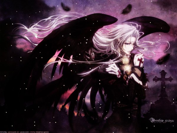 Anime picture 1280x960 with trinity blood gonzo abel nightroad white hair wings
