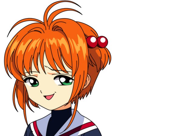 Anime picture 1600x1200 with card captor sakura clamp kinomoto sakura white background two side up vector girl