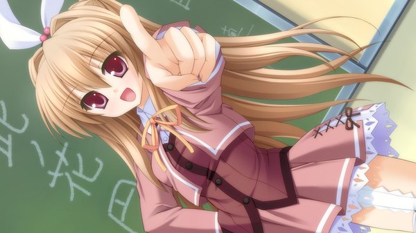 Anime picture 1920x1080 with canvas 4 (game) konohana madoka kannon ouji long hair highres open mouth blonde hair red eyes wide image game cg girl bow hair bow serafuku