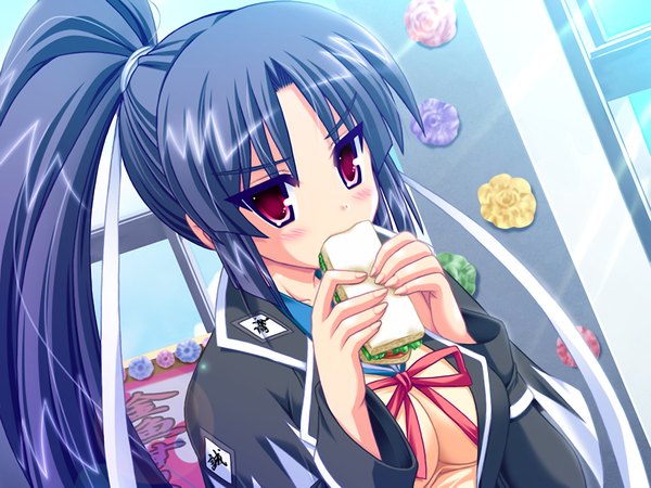 Anime picture 1200x900 with gakuen shinsengumi (game) black hair red eyes game cg ponytail girl