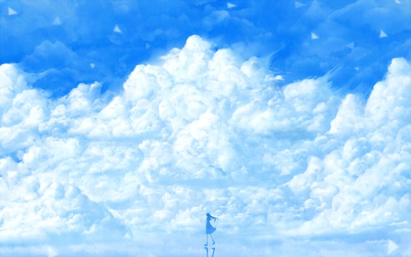 Anime picture 1440x900 with original bounin long hair sky cloud (clouds) wallpaper reflection walking scenic girl skirt uniform serafuku