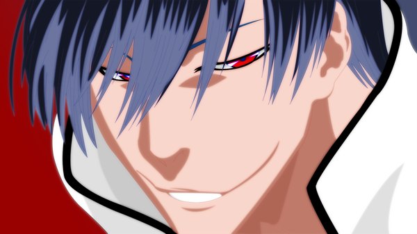 Anime picture 1778x1000 with bleach studio pierrot ichimaru gin marik248 single highres short hair black hair smile red eyes wide image coloring close-up face boy