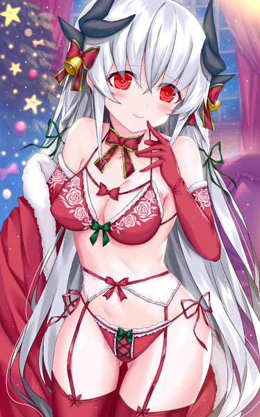 Anime picture 1000x1605 with fate (series) fate/grand order kiyohime (fate) morizono shiki single long hair tall image looking at viewer blush fringe breasts light erotic smile hair between eyes red eyes standing payot silver hair indoors braid (braids)