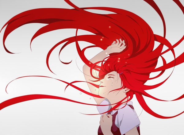 Anime picture 1200x880 with naruto studio pierrot naruto (series) uzumaki kushina dashi (minzoku gb) single red hair eyes closed very long hair light smile tears crying glow jinchuriki girl hair ornament bobby pin teardrop